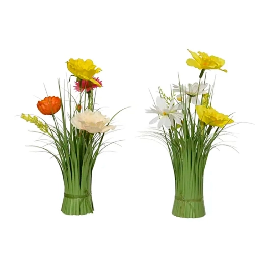 bouquet d'herbes aromatiques avec jonquilles et coquelicots, polyester, 13 x 13 x 30 cm, couleurs assorties