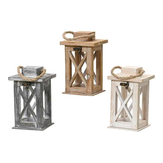 lanterne décorative en bois de sapin, couleurs assorties. dimensions : 11 x 11 x 18,5 cm