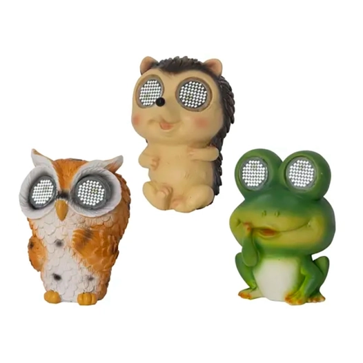 figurines solaires d'animaux, 3 modèles assortis: hibou, hérisson et grenouille