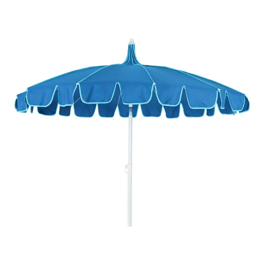 parasol de jardin en polyester, ø195 x 215 cm, bleu avec bordure turquoise