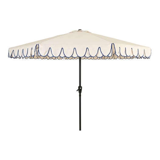 parasol de jardin en polyester, ø2,70 m, blanc avec bordure bleue
