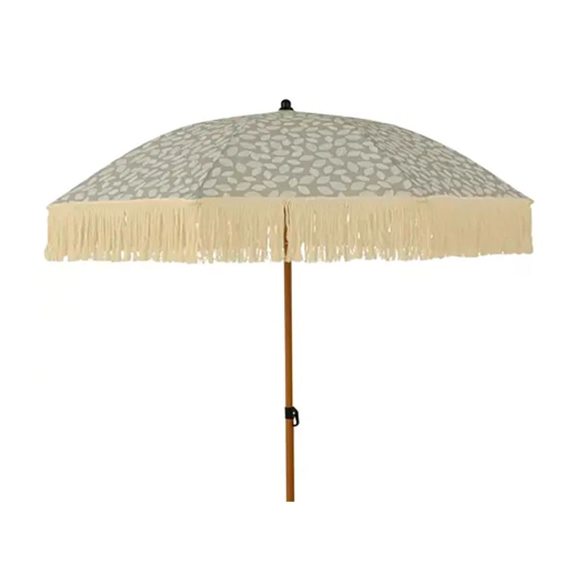 parasol de jardin en aluminium beige, ø180 x 216 cm, motif feuilles et franges