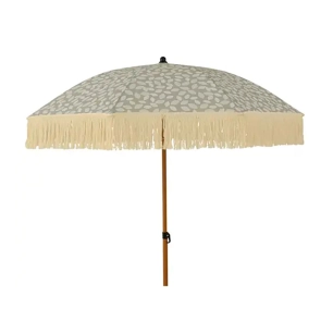 parasol de jardin en aluminium beige, ø180 x 216 cm, motif feuilles et franges