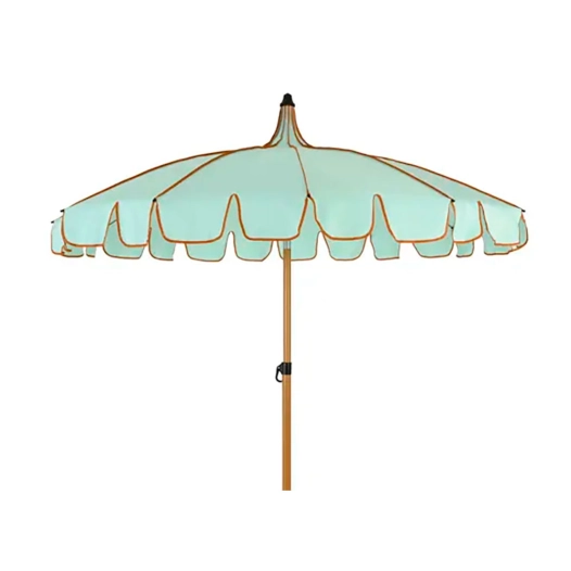 parasol de jardin en polyester, ø195 x 215 cm, bleu turquoise avec bordure corail