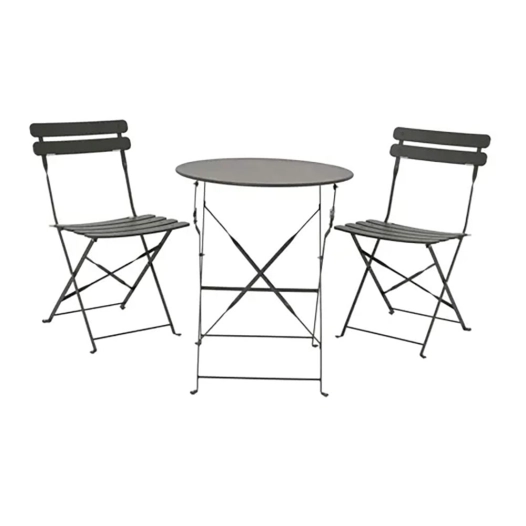 ensemble table et 2 chaises en acier gris helsingborg, pliable