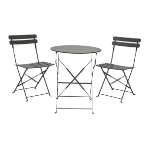 ensemble table et 2 chaises en acier gris helsingborg, pliable