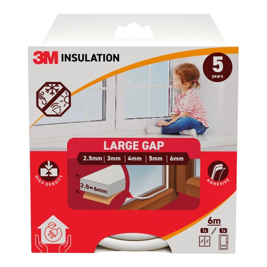 joint d'isolation classique pour grands espaces 2,5 - 6 mm, blanc, 6 m