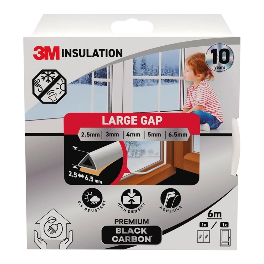 joint d'isolation premium pour grands espaces de 2,5 - 6,5 mm, blanc, 6 m