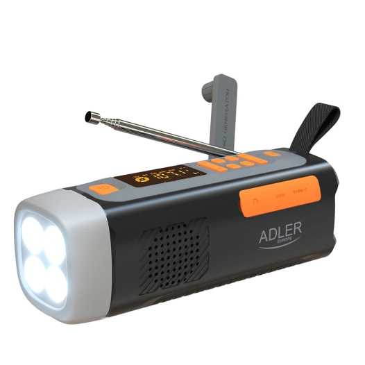radio d'urgence solaire + manivelle, lampe de poche led 4 w, powerbank 4500 mah ad 1920