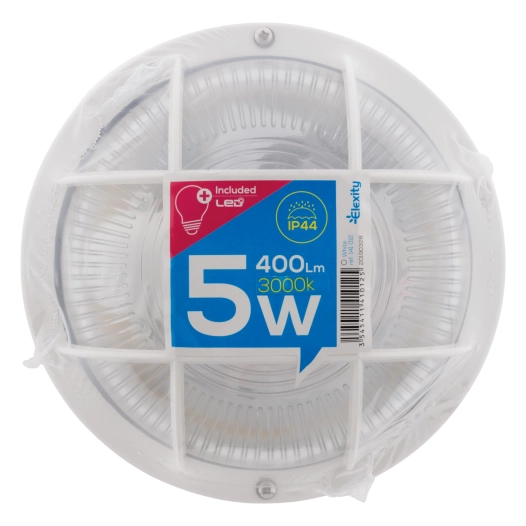 Hublot rond d'extérieur 5W IP44 - Blanc - Elexity + 1 ampoule Led 5W