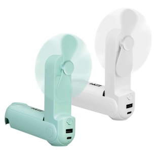 ventilateur portable pliable avec lampe torche et batterie externe, couleurs assorties, 3,7 x 11,9 cm