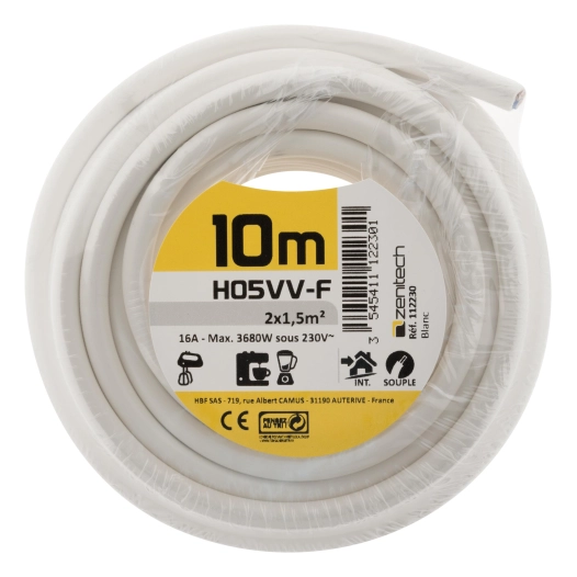 HO5VVF 2 x 1,5mm² BLANC 10 M