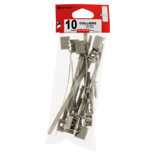 10 colliers a embase Ø 16-32mm + chevilles gris