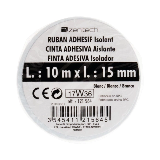 Rouleau adhesif 15mm x 10 mètres blanc