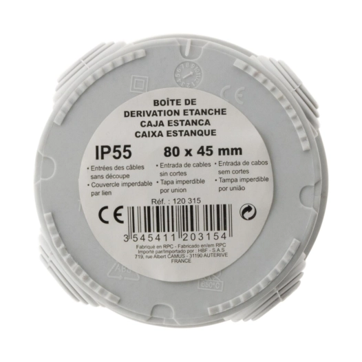 Boîte étanche Ø 80mm profondeur 40mm - IP 55