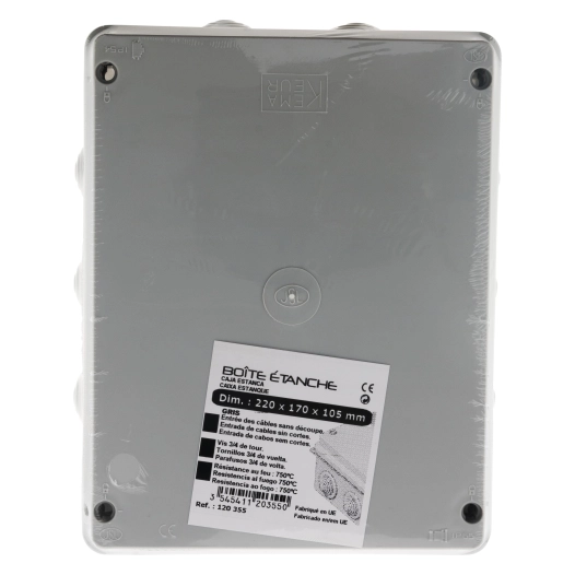 Boîte étanche rectangulaire 220x170x105mm à visser 1/4 de tour IP 54