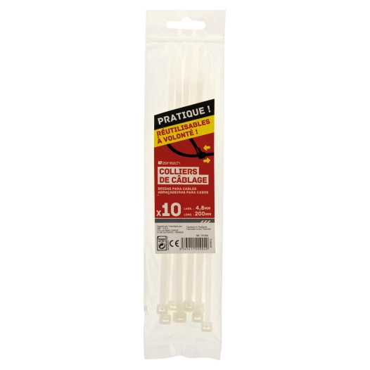 10 colliers réutilisables 4,8x200mm transparent