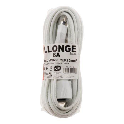 Prolongateur HO3VVH2-F 2x0,75mm² blanc Longueur 5 mètres