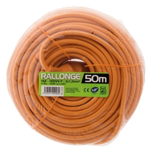 Prolongateur HO5VV-F 2x1.5mm² orange Longueur 50 mètres