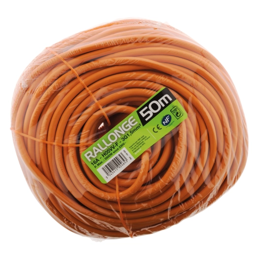 Prolongateur HO5VV-F 3G1,5mm² orange Longueur 50 mètres