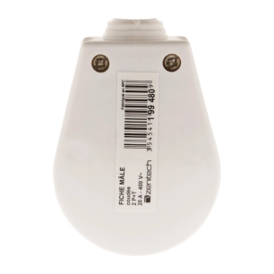 Fiche mâle 20A coudée 2 pôles + terre blanc