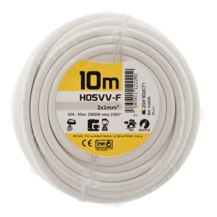 Câble d'alimentation électrique ho5vv-f 2x 1 blanc 10m