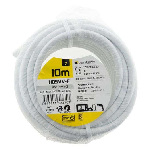 HO5VVF 3 G 1,5 mm² BLANC 10 M