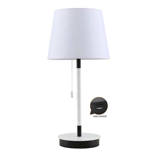 lampe de table e27 blanche/noire avec chargeur usb, ø235 x 505 mm