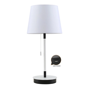 lampe de table e27 blanche/noire avec chargeur usb, ø235 x 505 mm