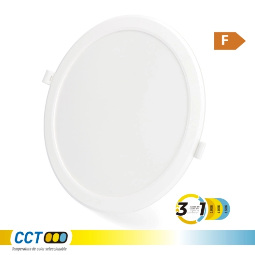 downlight led encastrable, rond, 18 w, 3cct, 1820 lm, cadre blanc, ø22,3 cm