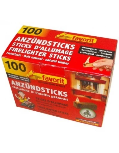 Stick d'allumage en bois naturel imprégné 100 pièces - FAVORIT