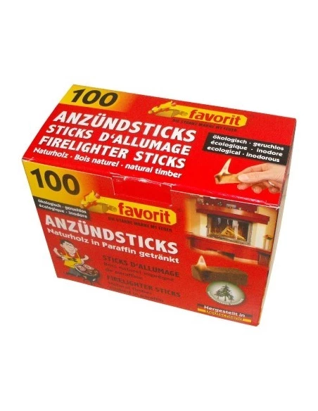 Stick d'allumage en bois naturel imprégné 100 pièces - FAVORIT