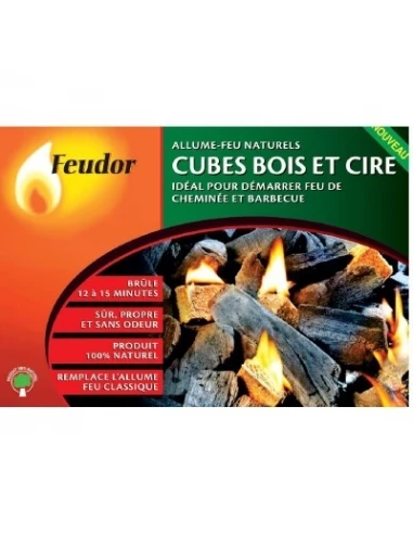 Cube bois et cire 32 allume-feu