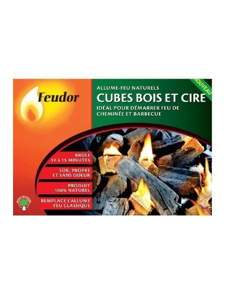 Cube bois et cire 32 allume-feu