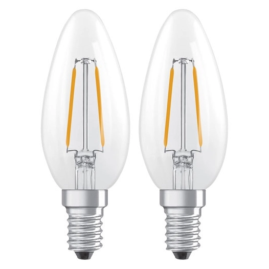 led flamme verre clair e14 1.8w 250lm chaud boite de 2 - ledvance gp