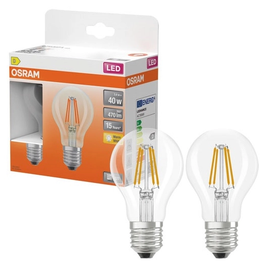 led standard verre clair e27 3.4w 470lm chaud boite de 2 - ledvance gp