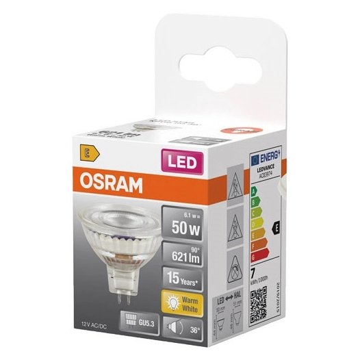 led spot mr16 36 verre gu5.3 6.1w 621lm chaud - ledvance gp