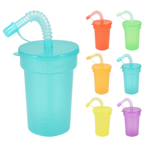 gobelets avec couvercle et paille couleurs assorties 6 uts
