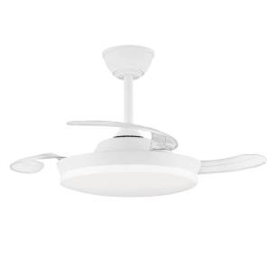 ventilateur de plafond, led 3cct, pales rétractables, milky s eco, 39 w, 3822 lm, blanc, ø92 cm, plafonnier ø39 cm, hauteur 32 -