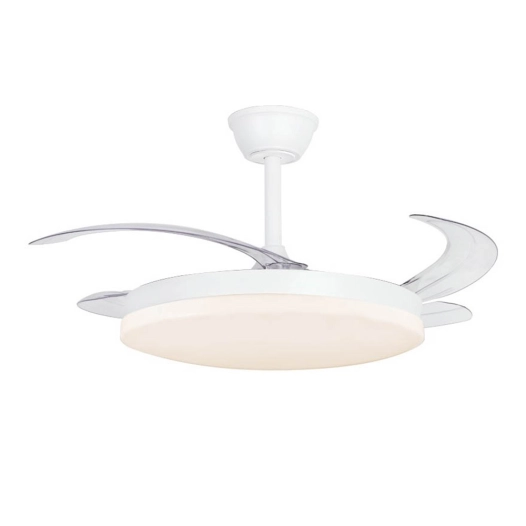 ventilateur de plafond led milky l evo smart dc 72w 7920 lm avec pales rétractables, 3cct, blanc, ø120 cm, plafonnier ø48 cm, ha