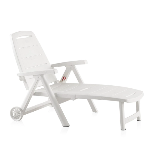 chaise longue pliante avec roues, antibes, couleur blanc, 188 x 79 x 94 cm