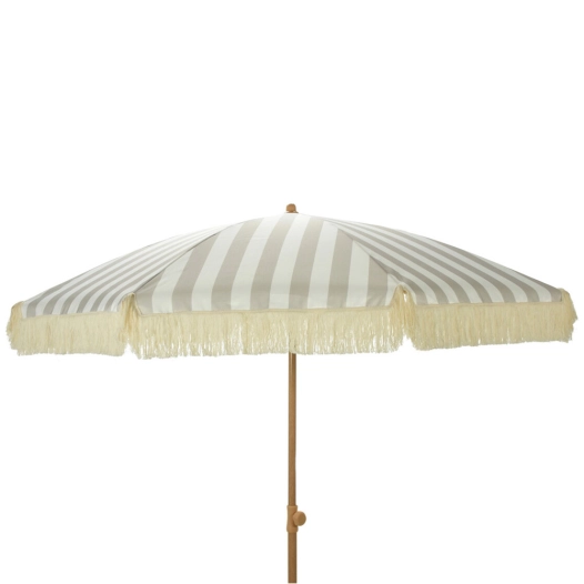 parasol de jardin à rayures taupe et blanc avec franges, ø183 x 200 cm