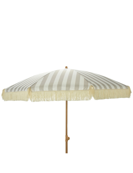 parasol de jardin à rayures taupe et blanc avec franges, ø183 x 200 cm