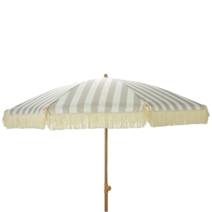 parasol de jardin à rayures taupe et blanc avec franges, ø183 x 200 cm