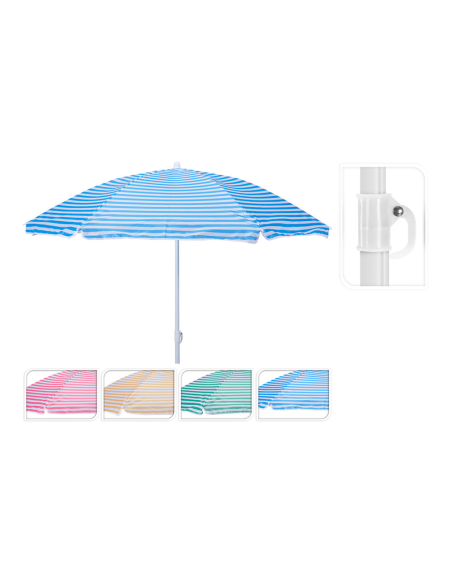 parasol de plage à rayures couleurs assorties ø150 x 160 cm