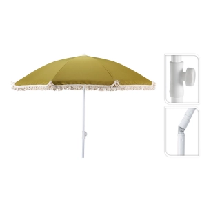 parasol de plage vert avec pompons, ø160 x 200 cm