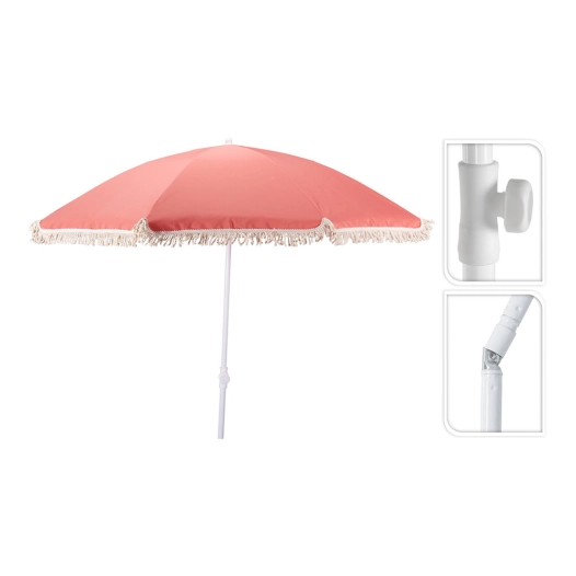 parasol de plage corail avec pompons, ø160 x 200 cm