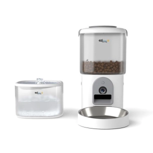 distributeur croquettes connectã© - camã©ra hd - programmable - double alim sec eau - secours pile - blanc - eziclean