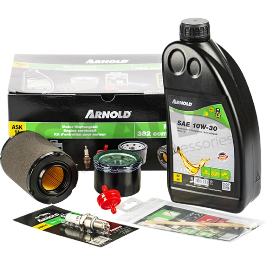 kit entretien autoportée arnold. pour moteurs mtd thorx ohv 382 cc et 439 cc. composé de : 1 bidon d'huile sae 10w30 de 1,4 l -