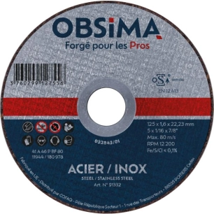 disque a tronconner obsima diam. 125 x 1.6 mm inox
